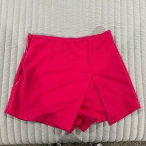 Hot Pink High-Waisted Skorts with Asymmetrical Wrap